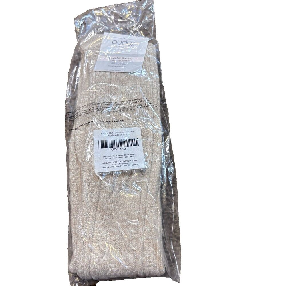Pudus Beige Knee High Sweater Socks Size 6-10 NWT
